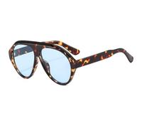 RRNTTTM Gafas de sol ovaladas vintage extragrandes con parte superior plana para mujer, de diseñador, populares, estilo punk, para conducir al aire libre, con protección UV400, color azul leopardo.