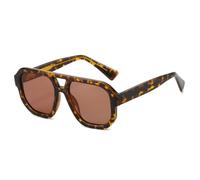 RRNTTTM Gafas de sol polarizadas Retro Double Bridge para hombre, protección UV400, montura de lentes transparentes de moda para mujer (Leopardo té)