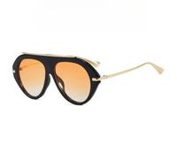 RRNTTTM Gafas de sol redondas estilo aviador retro para hombre y mujer, modernas, extragrandes, de metal vintage, populares para mujer, con protección UV400, color negro y naranja.