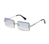RRNTTTM Gafas de sol sin montura de moda para mujer y hombre, de aleación, modernas, pequeñas, con lentes degradadas negras, protección UV400, azul plateado, una