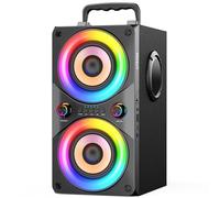 RRNUY Altavoz Bluetooth portátil de 100 W con subwoofer y luz LED - Potente Boombox con graves potentes, carcasa de madera y TWS para fiestas al aire libre