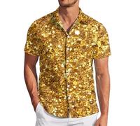 Rrongwn Camisa brillante para hombre, para tiempo libre, boda, manga larga, corte regular, camisa de ocio, corte ajustado, camisas de negocios, metálicas, brillantes, discotecas, lentejuelas, camiseta