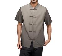Rrongwn Camisa de manga corta para hombre, camisa informal tradicional china, estilo tango, ropa de verano, artes marciales, Kung Fu Tai Chi, camisa casual con degradado, café, 4XL