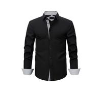 Rrongwn Camisa de manga larga para hombre de alta calidad con cuello elástico, cómodo, transpirable, laessig, moderno, versátil, combinable para el tiempo libre, el día a día, Negro , L