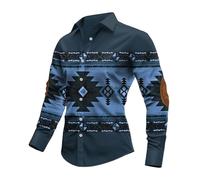 Rrongwn Camisa de manga larga para hombre, estilo occidental, vaquero, estampado informal, camisa tradicional, botones, camisas vintage, disfraz de carnaval, azul, 3XL