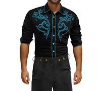Rrongwn Camisa de vaquero occidental para hombre, transpirable, de corte regular, para el tiempo libre, camisa de bolos vintage, camiseta de los años 70, camisa vintage de manga larga, azul claro, XL
