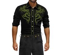 Rrongwn Camisa de vaquero occidental para hombre, transpirable, de corte regular, para el tiempo libre, camisa de bolos vintage, camiseta de los años 70, camisa vintage de manga larga, verde claro, XL