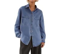 Rrongwn Camisa vaquera para mujer, con botones, manga larga, suave, vaquera, informal, para primavera y otoño, marine, 4XL