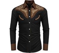 Rrongwn Camisas Western de Cowboy para Hombre, de manga larga, bordadas, estilo cowboy, casual, camisas de botones para hombre, camisas de regalo para hombres, Negro , L