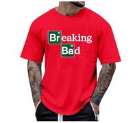 Rrongwn - Camiseta de manga corta con script de Breaking Bad Heisenberg, cuello redondo, de algodón, transpirable, casual, para Y2K, ropa urbana, deportiva y de gimnasio, rojo, XL