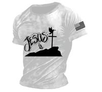 Rrongwn Camisetas para hombre, cuello redondo, manga corta, Jesús Cruz, estampada, camiseta de fe, Cristo, camisetas informales de verano, Blanco, L