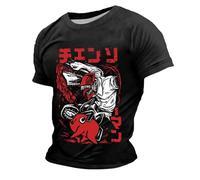 Rrongwn Chainsaw-Man Camiseta Hombre Makima Estampado Moda Camiseta Holgada Manga Corta Anime Algodón Camisetas Hip Hop Sport Y2K Streetwear Ligero Camiseta, 02 negro., L