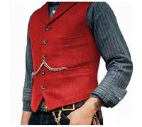 Rrongwn Chaleco tradicional para hombre con cuello alto, de terciopelo, para traje regional, chaleco sin mangas, chaleco vintage para hombre, rojo, M