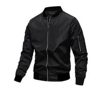 Rrongwn Chaqueta bomber para hombre, chaqueta de entretiempo, corte regular, otoño, blouson, chaqueta de piloto con cuello alto, transpirable, chaqueta informal, chaqueta ligera, Negro , 4XL