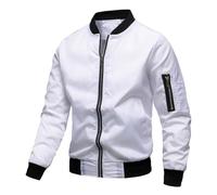 Rrongwn Chaqueta bomber para hombre, chaqueta de entretiempo, corte regular, otoño, blouson, chaqueta de piloto con cuello alto, transpirable, chaqueta informal, chaqueta ligera, Blanco, M