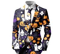 Rrongwn Chaquetas de Halloween para hombre con estampado de calaveras, chaquetas de traje suaves al aire libre, esmoquin, un botón, chaqueta de hombre regular moderna, chaqueta clásica de entretiempo