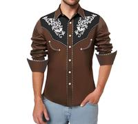 Rrongwn Disfraz de vaquero para hombre, camisa tradicional, corte ajustado, camisa de ocio, camisas vintage, ropa de country, camisas de algodón, camisa de negocios, elástica, manga larga, camisas