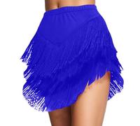 Rrongwn Falda latina para mujer, falda de danza con flecos, con pantalones cortos, tango rumba cha, cha, samba, entrenamiento, ropa de baile, azul, 3XL