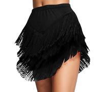 Rrongwn Falda latina para mujer, falda de danza con flecos, con pantalones cortos, tango rumba cha, cha, samba, entrenamiento, ropa de baile, Negro , 3XL