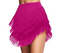 Rrongwn Falda latina para mujer, falda de danza con flecos, con pantalones cortos, tango rumba cha, cha, samba, entrenamiento, ropa de baile, Rosa intenso., 3XL