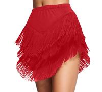 Rrongwn Falda latina para mujer, falda de danza con flecos, con pantalones cortos, tango rumba cha, cha, samba, entrenamiento, ropa de baile, rojo, 3XL