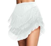 Rrongwn Falda latina para mujer, falda de danza con flecos, con pantalones cortos, tango rumba cha, cha, samba, entrenamiento, ropa de baile, Blanco, 3XL