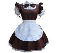 Rrongwn Gótico dulce niña princesa collar de muñeca delantal de encaje retro bolsillos con volantes con tocado traje de doncella francesa, marrón, 5X-Large