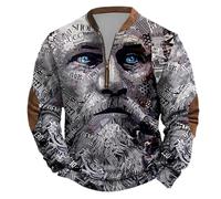 Rrongwn Jersey para hombre con nórdico medieval vikingo troyer, sudadera sin capucha, 3D, hombres del norte, guerrero, lobos, Odin Jersey de punto Biker Camiseta de manga larga con cremallera, 03