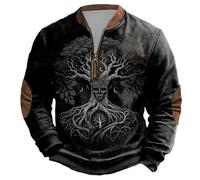 Rrongwn Jersey para hombre con nórdico medieval vikingo troyer, sudadera sin capucha, 3D, hombres del norte, guerrero, lobos, Odin Jersey de punto Biker Camiseta de manga larga con cremallera, 09