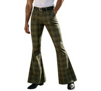 Rrongwn Pantalones de hombre con estampado de cuadros de los años 60 y 70, trajes de discoteca para hombre, estilo vintage, acampanados, chinos, informales, leggings, disfraces de carnaval, verde