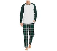 Rrongwn Pijama de algodón para hombre para otoño e invierno, pijama de manga larga y pantalones de pijama a cuadros con colores contrastantes, Verde oscuro., M