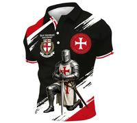 Rrongwn Polo de manga corta para hombre con estampado 3D del Día de San Jorge de manga corta Polo de los Caballeros Templarios con Botones y Solapa Suéter Tops Deportivos, Negro , XXL