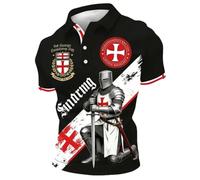 Rrongwn Polo de manga corta para hombre con estampado 3D del Día de San Jorge de manga corta Polo de los Caballeros Templarios con Botones y Solapa Suéter Tops Deportivos, 02 negro., XXL