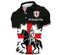 Rrongwn Polo de manga corta para hombre con estampado 3D del Día de San Jorge de manga corta Polo de los Caballeros Templarios con Botones y Solapa Suéter Tops Deportivos, 03 negro., XXL