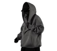 Rrongwn Streetwear Techwear Sudadera con capucha Cyberpunk Tactical Hombre Negro Urban Hip Hop Japonés Sudadera Hip Hop Manga Larga Monocolor Sudadera Casual Algodón Jersey, gris, L