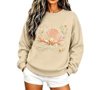 Rrongwn Sudadera para mujer sin capucha con estampado de vida marina, beige, S