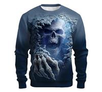 Rrongwn Sudaderas de Halloween para hombre terror con estampado de esqueleto jersey ligero de manga larga regular corte jersey de invierno transpirable camiseta deportiva hip hop ropa de calle, azul