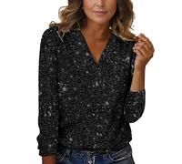 Rrongwn - Top con lentejuelas para mujer, parte superior con lentejuelas, moderno, casual, con brillo, para fiesta, camiseta de otoño e invierno, tallas grandes, manga larga, túnica, blusas festivas