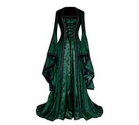 Rrongwn Vestido de bruja gótico para mujer, manga larga, vestido medieval, histórico, vintage, vestido de noche, vestido largo vintage, vestido de cóctel, disfraz de Halloween, verde, XXL