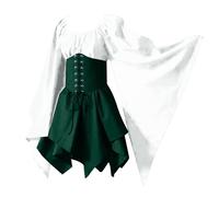 Rrongwn Vestido gótico para mujer, disfraz medieval, vestido de baile con mangas trompeta, gótico, renacentista, princesa victoriana, disfraz de bruja, Blanco, M