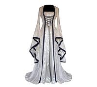 Rrongwn Vestido medieval de mujer de manga larga con capucha, vestido de princesa medieval, vestido elegante de noche, rococó victoriano, gótico, vestido de cóctel, disfraz de Halloween, Blanco, XXL