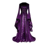 Rrongwn Vestido medieval de mujer de manga larga con capucha, vestido de princesa medieval, vestido elegante de noche, rococó victoriano, gótico, vestido de cóctel, disfraz de Halloween, morado, S