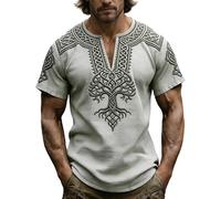 Rrongwn Viking Valhalla Warrior Normanne Runenkreis Gods Nórdico Brújula Vikinga Camiseta Norse Mythology Wolf Rune Camiseta con cuello en V y estampado, gris, M