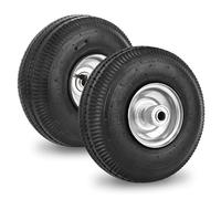 RRQ Rueda neumática de 10 pulgadas 4.10/3.50-4, ruedas neumáticas de 10 pulgadas con rodamientos de 5/8 pulgadas, cubo de desplazamiento de 2.2 pulgadas para carrito de jardín, camión de mano, carrito