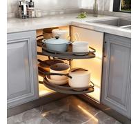 RRrawgff Armario de Esquina con 2 estantes giratorios,Mecanismo de Base de Esquina con Cesta extraíble amortiguada para Cocina,Bandeja de 2 Niveles para Armario de Cocina esquinero