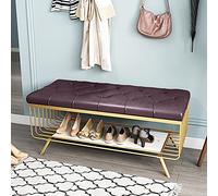 RRrawgff Banco de Zapatos de mármol y Metal de Primera Calidad, Asiento de Entrada Moderno con cojín de Cuero de PU marrón 60x - Elegante Almacenamiento de Zapatos para Dormitorio y Porche.