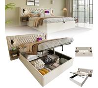 RRrawgff Cama Tapizada 180 x 200 cm con USB y Iluminación LED, Estructura Cama Matrimonio con Almacenaje Hidráulica, Camas Matrimoniales con Láminas de Metálicas, Sin Colchón