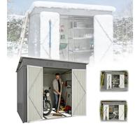 RRrawgff Cobertizo de Jardín Exterior 8x4ft, Metálico Caseta de Jardín con Puerta y Ventilación, Cobertizo de Almacenamiento con Techo, Caseta Metal para Herramientas Terraza Patio (242x126x182 cm)