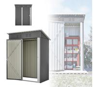RRrawgff Cobertizo de Jardín Metálico 152x84x182 cm, Techo Inclinado, Almacenaje Exterior, Caseta Jardín Exterior, Cobertizo Metálico Almacenaje Resistente al Agua, Color Gris Exterior y Patio