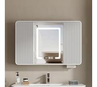 RRrawgff Espejo para botiquín, Espejo de baño con Puerta corrediza, Espejo de tocador Moderno con luz LED Inteligente de un Solo Color, antivaho y luz Frontal, gabinete de baño rústico (Blanco, 100 c